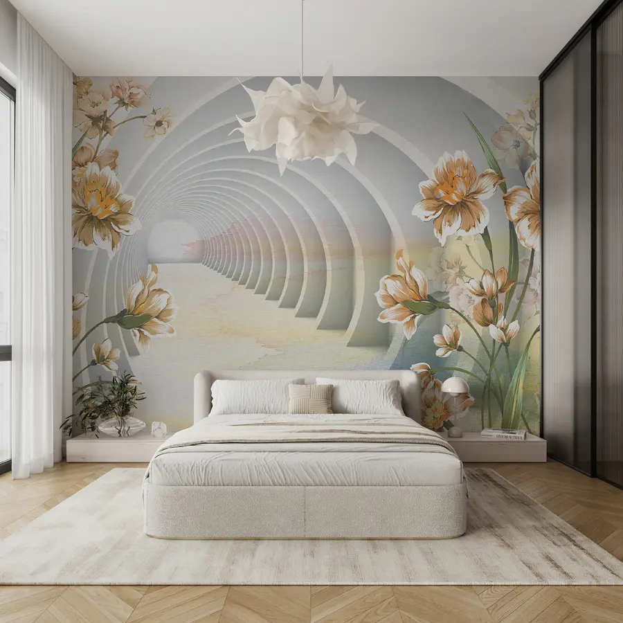 Valokuvatapetti 3D tunneli ja kukkia u04401