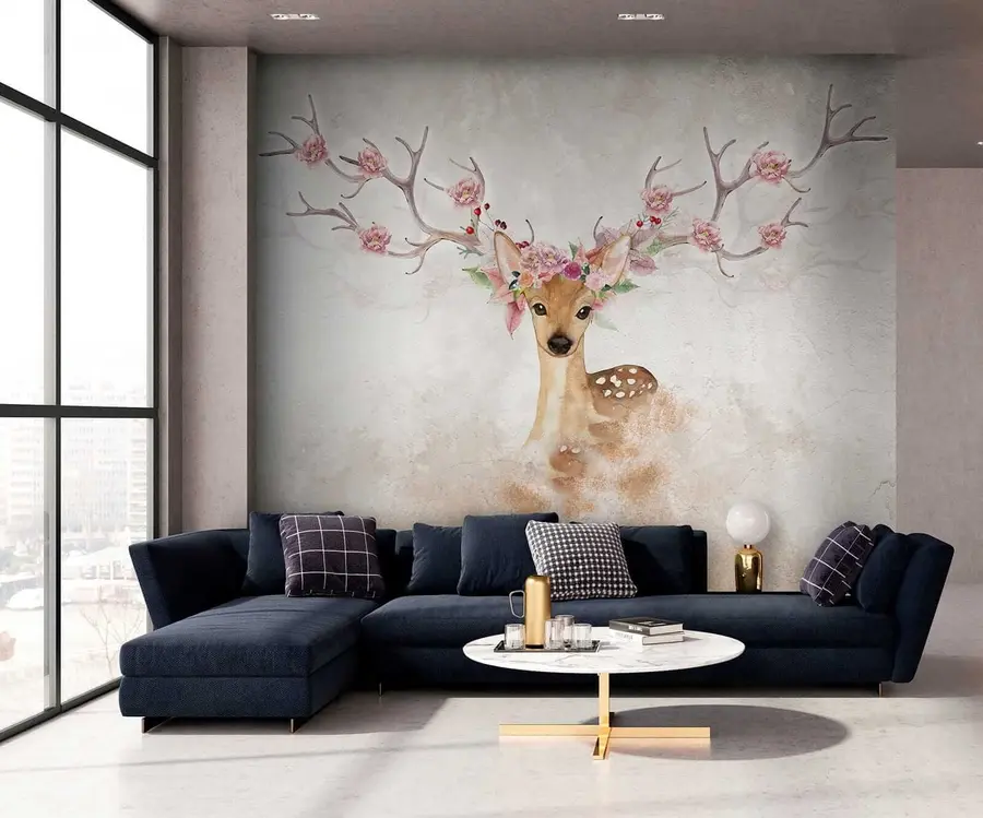 Valokuvatapetti Deer kukkia sarvet u04671