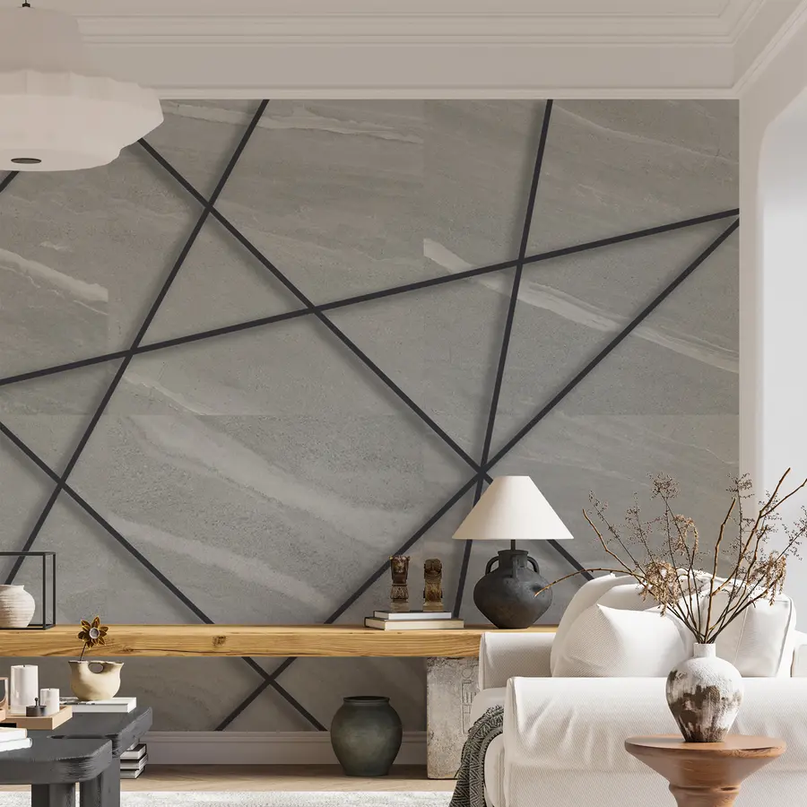 Valokuvatapetti Harmaa marmori ja mustat viivat u16341