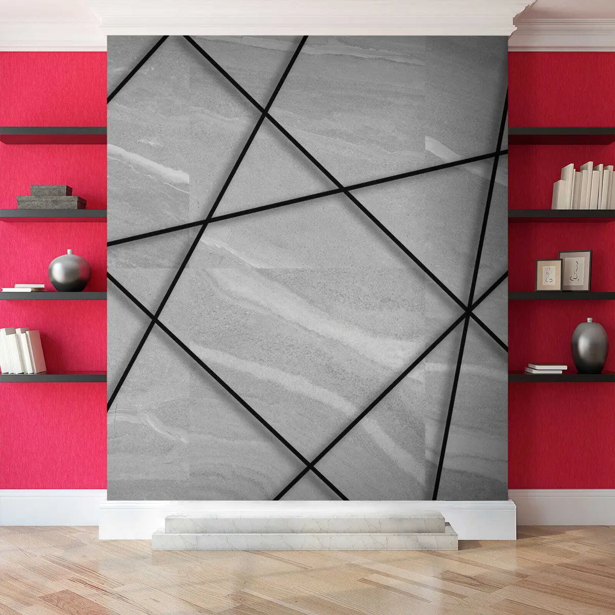 Valokuvatapetti Harmaa marmori ja mustat viivat u16341