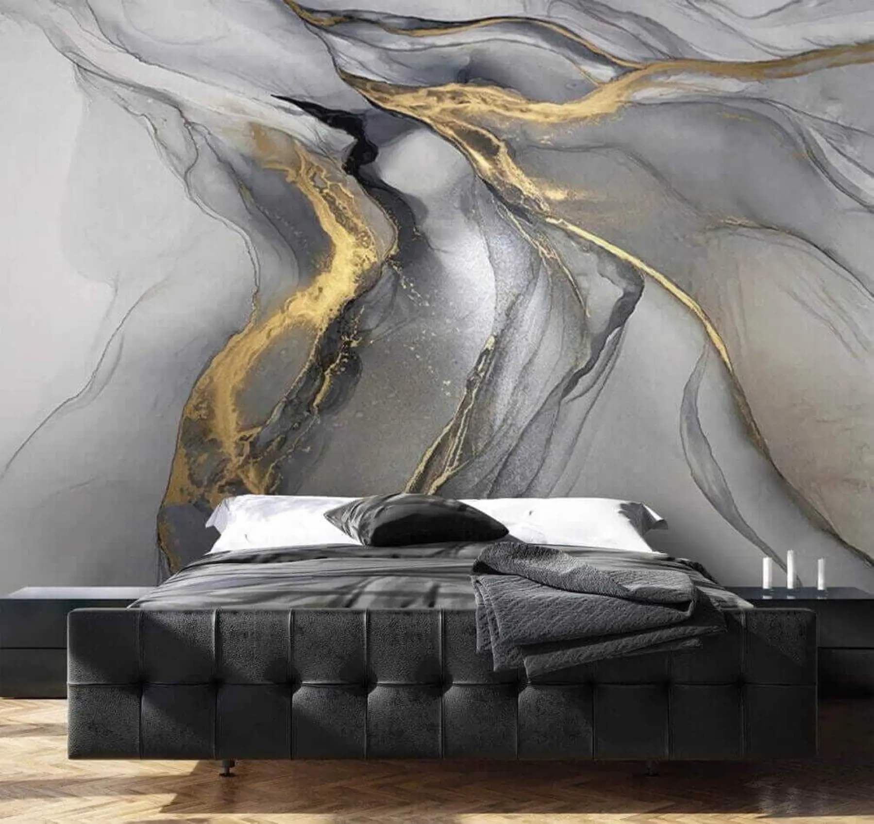 Valokuvatapetti Harmaankeltainen marmori, nestemäinen taide u18250