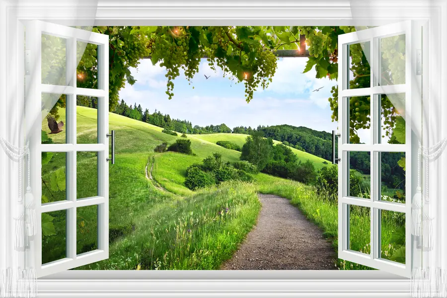 Valokuvatapetti Näkymä ikkunasta aukiolle u28196