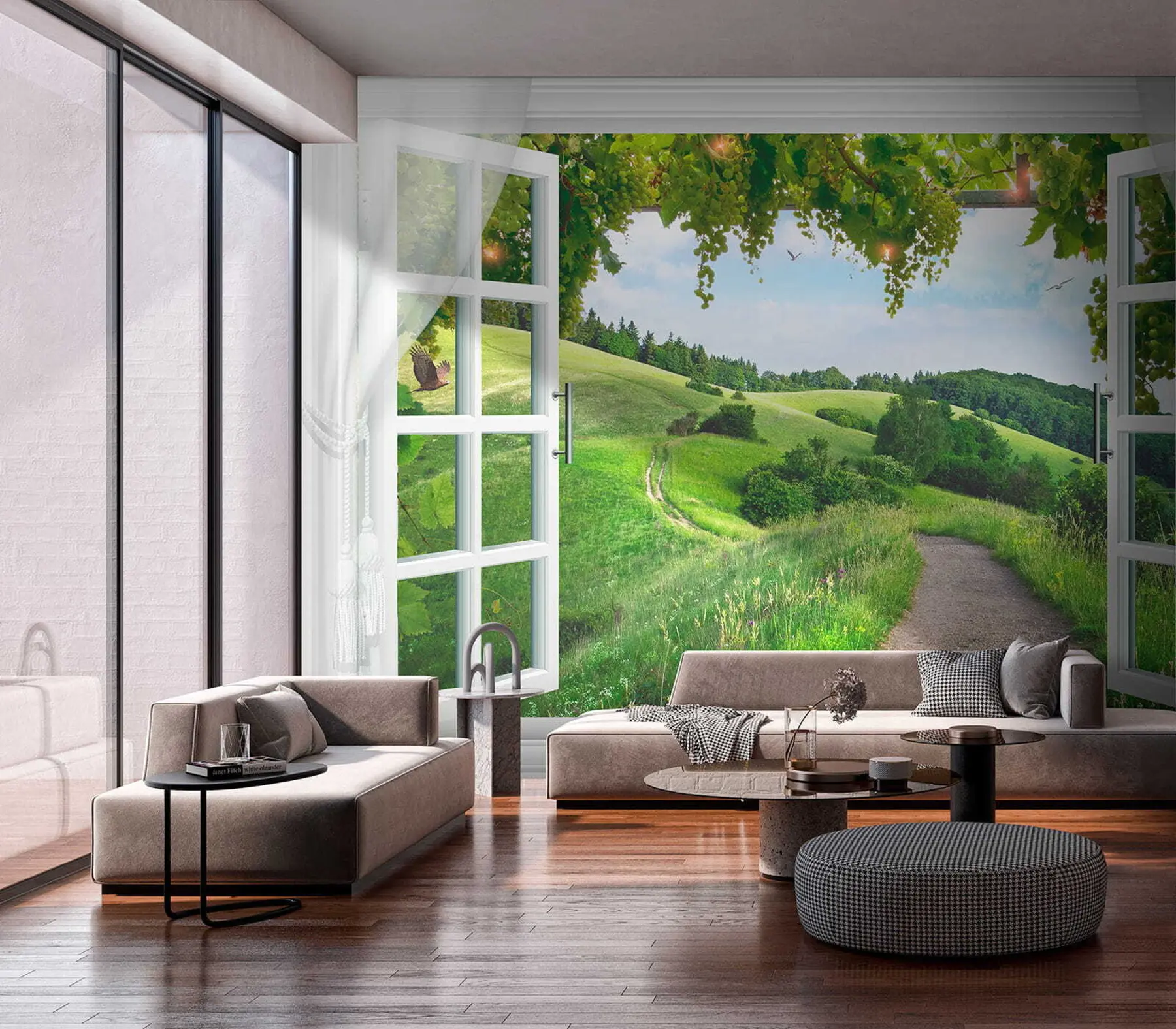 Valokuvatapetti Näkymä ikkunasta aukiolle u28196