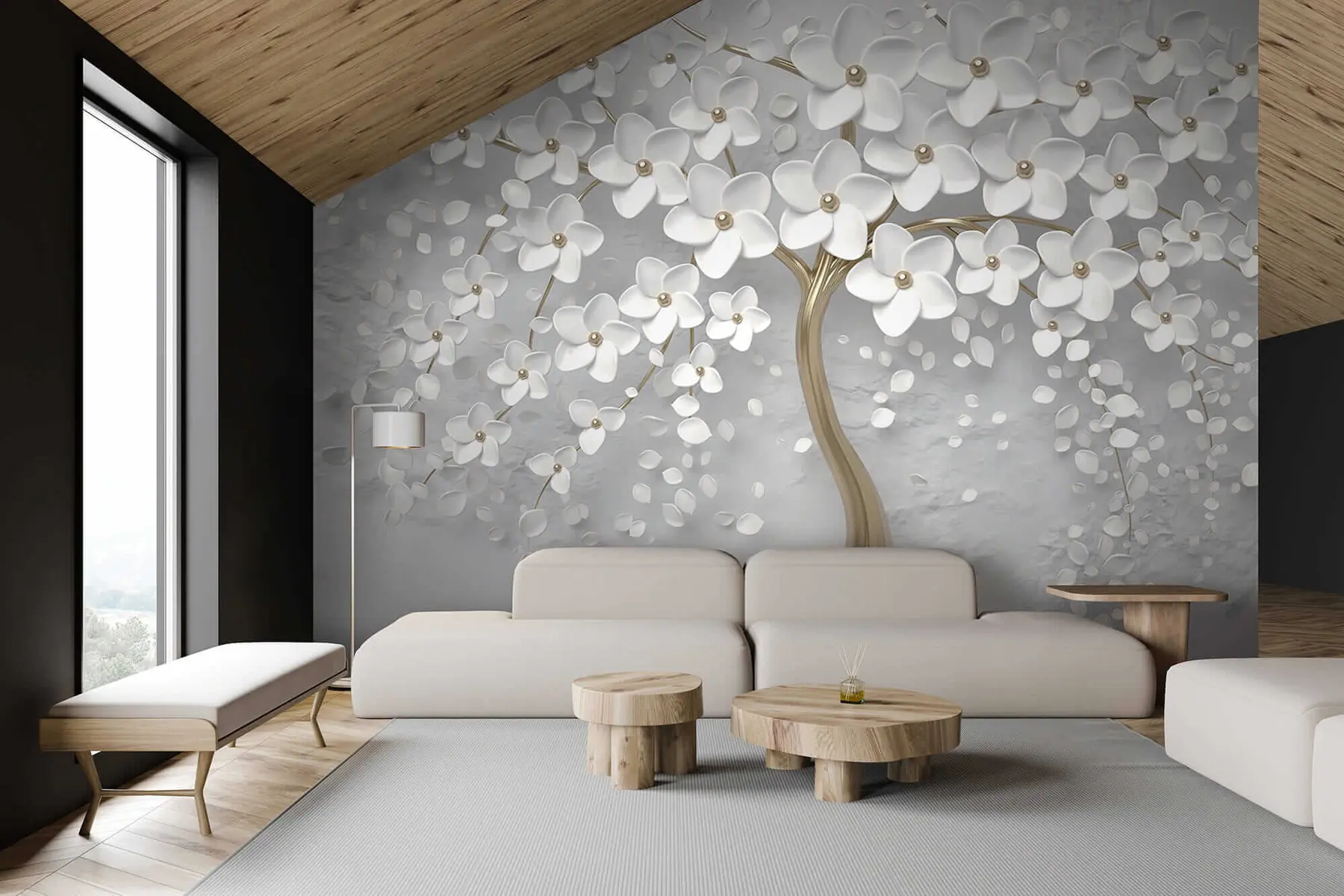 Valokuvatapetti Kukkiva puu, jolla on suuret kukat u37065