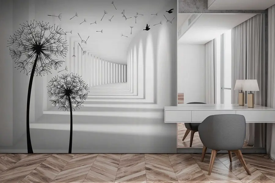 Valokuvatapetti 3d tunneli ja voikukkia u37803