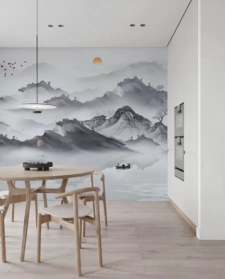 Valokuvatapetti Vuoria japanilaiseen tyyliin. Muste piirustus u44010