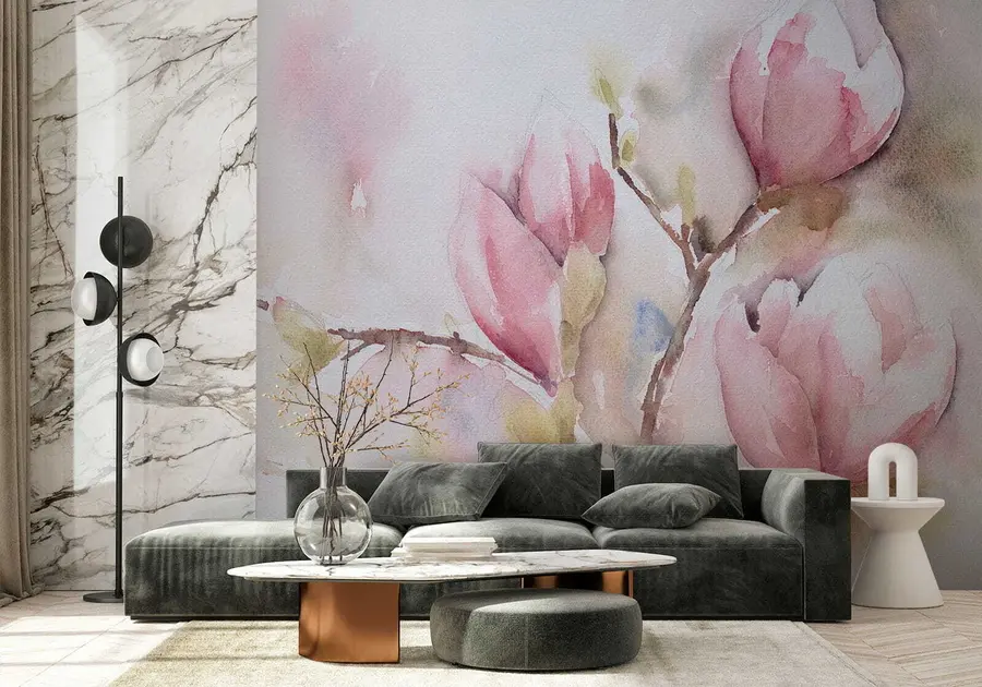 Valokuvatapetti Magnoliat kukkivat, akvarellimaalaus u53757