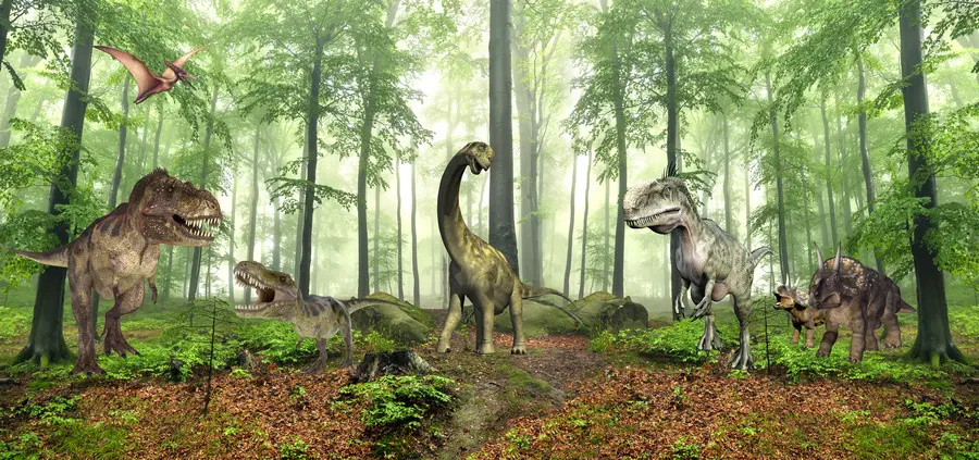 Valokuvatapetti Dinosaurukset metsässä u60039