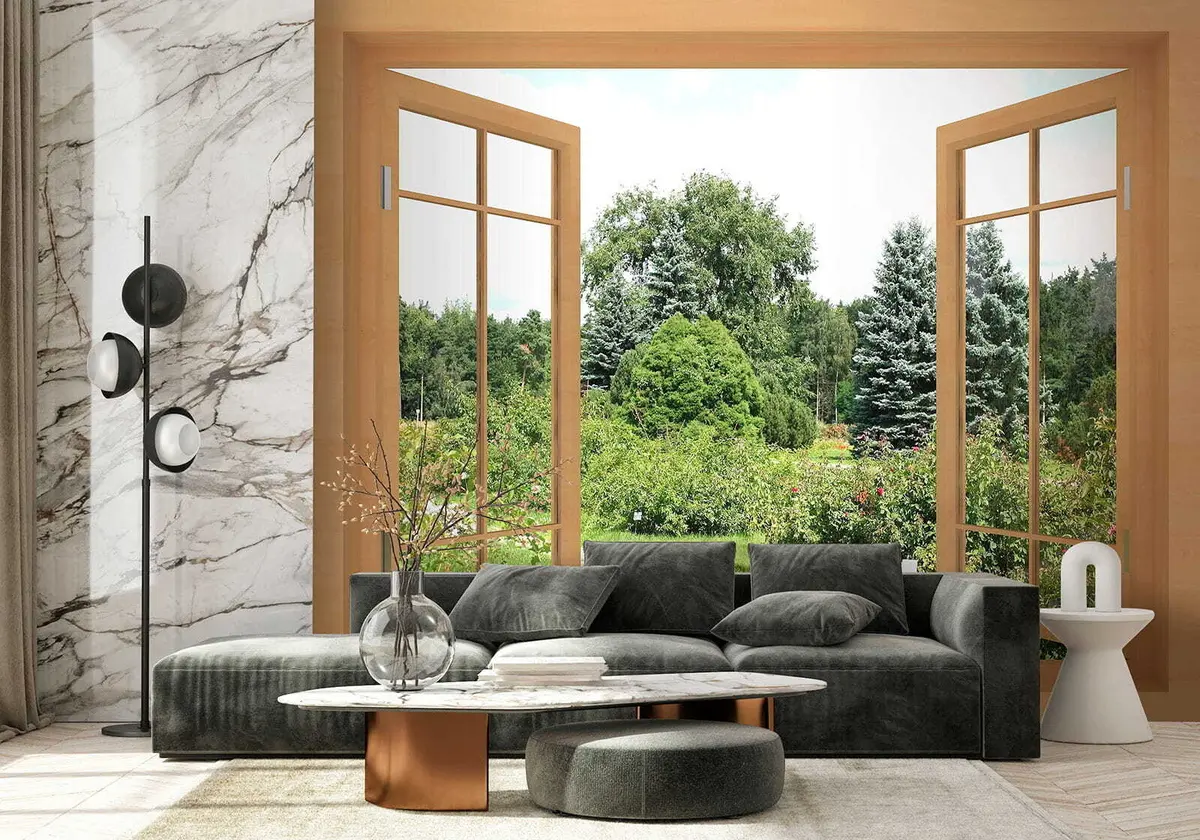 Valokuvatapetti Näkymä ikkunasta metsään u60673