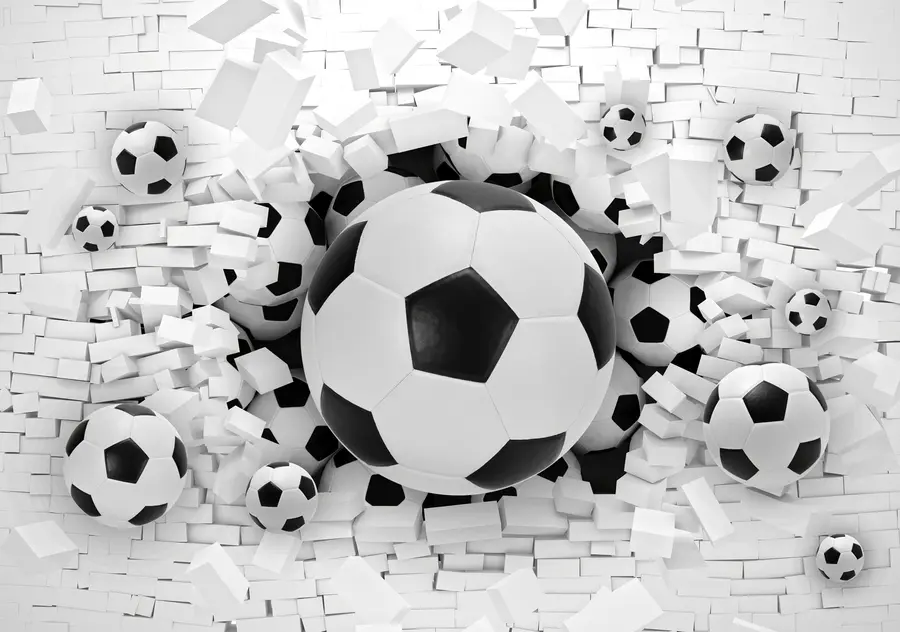 Valokuvatapetti Jalkapallo murtuu seinän läpi u70633