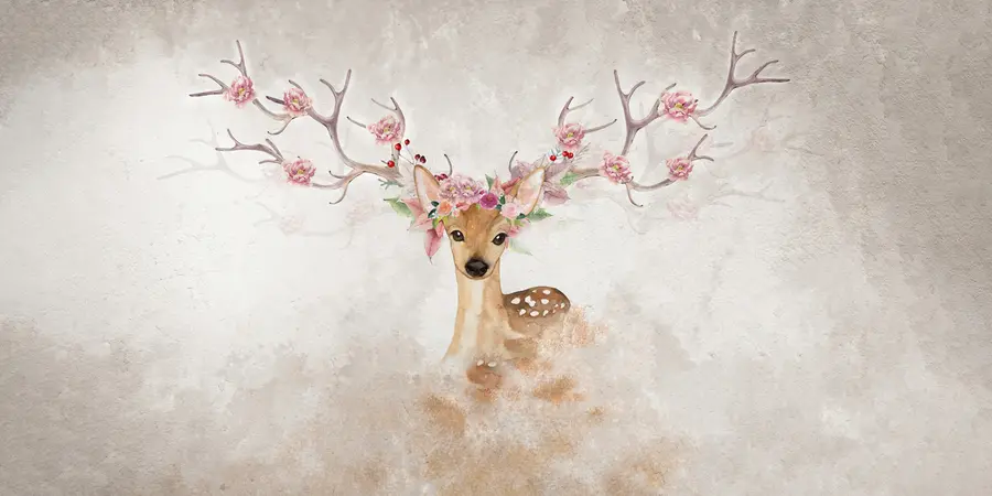 Valokuvatapetti Hirvi, jolla on kukkia sarvissaan u04671d2