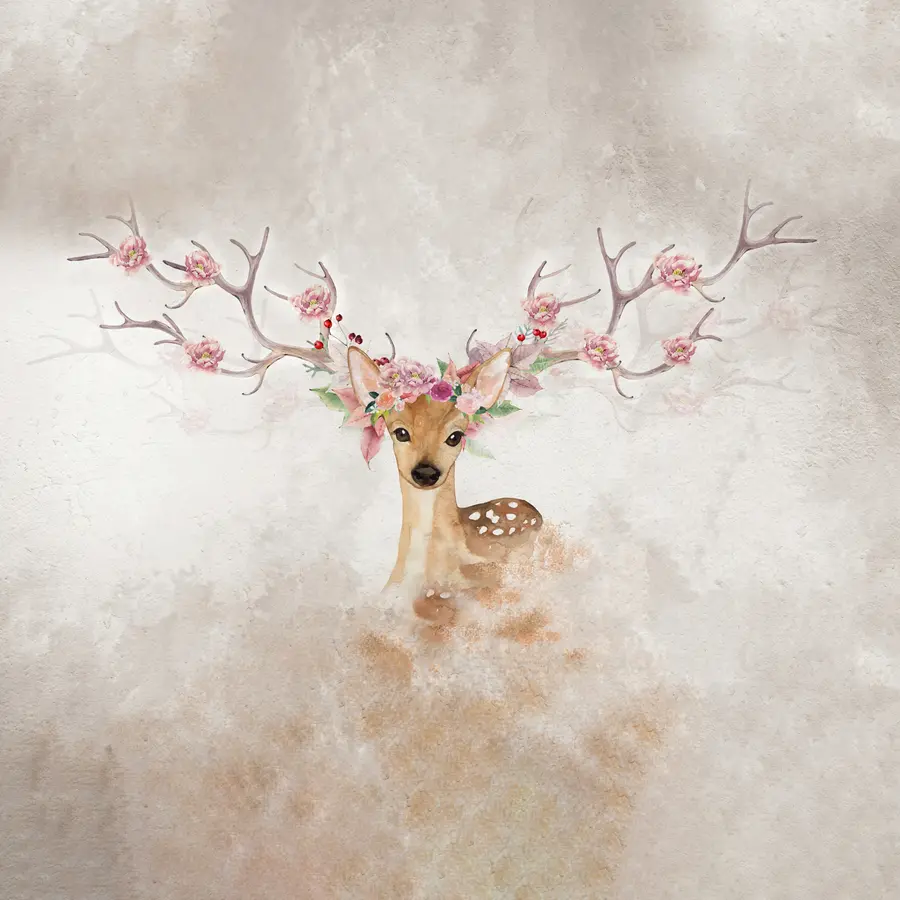 Valokuvatapetti Hirvi, jolla on kukkia sarvissaan u04671d1