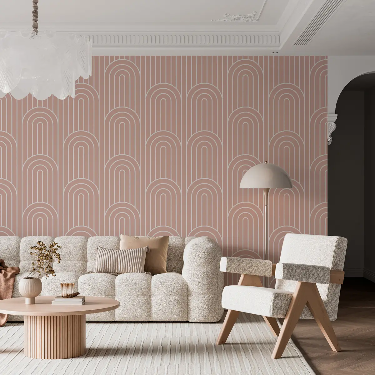 Valokuvatapetti Geometriset graafiset kaaret ovat uusi boho beige trendi w00137v3