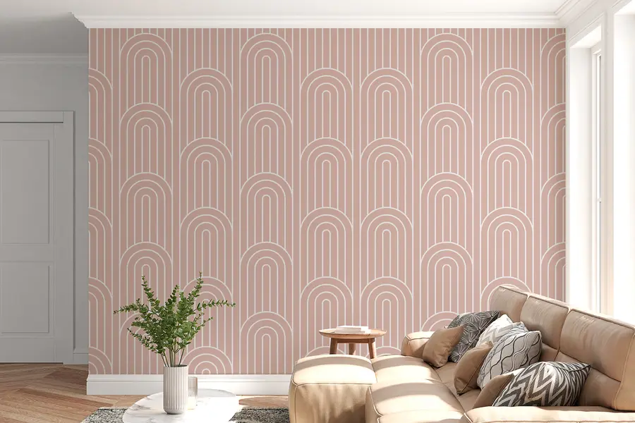 Valokuvatapetti Geometriset graafiset kaaret ovat uusi boho beige trendi w00137v3