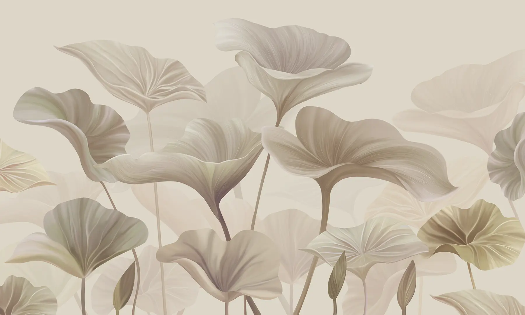 Valokuvatapetti Upeat suuret lehdet beigen värisenä w00385v3