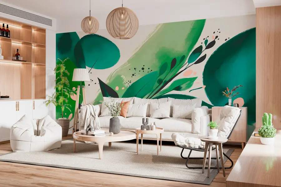 Valokuvatapetti Abstrakti painatus kukka-aiheet ja lehdet, minimalismi w00394