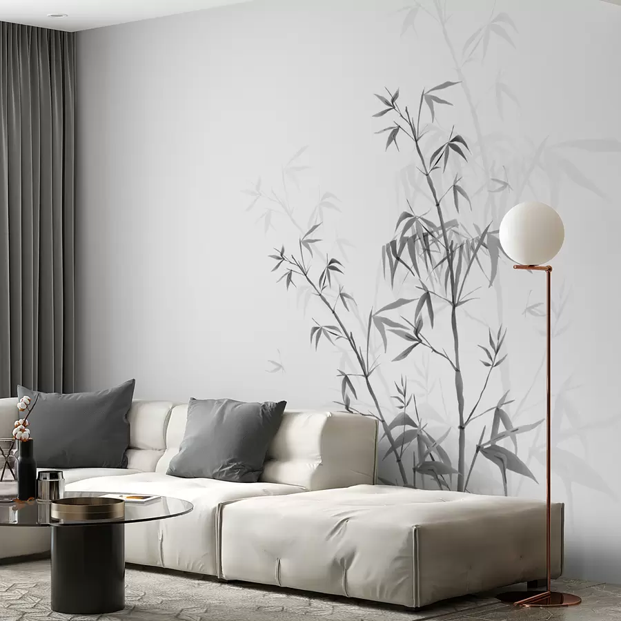 Valokuvatapetti Minimalismi tyyli Japandi kasvi bambu Chinoiserie harmaa väri w00546v1