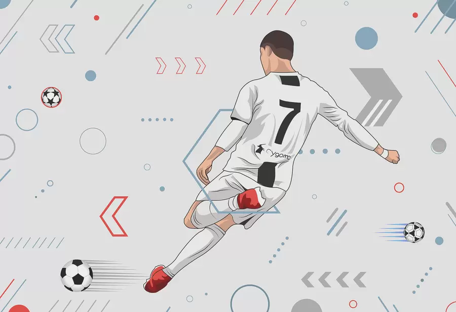 Valokuvatapetti Taustakuva jalkapalloilijalla ja jalkapallon ominaisuuksilla w00688