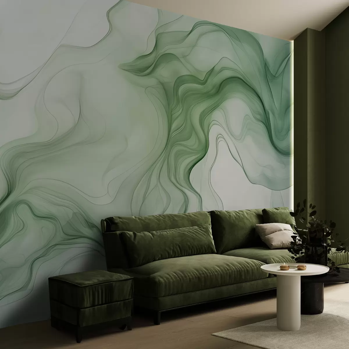 Valokuvatapetti Panoraama vihreät abstraktit aallot vaalealla taustalla w01185d1
