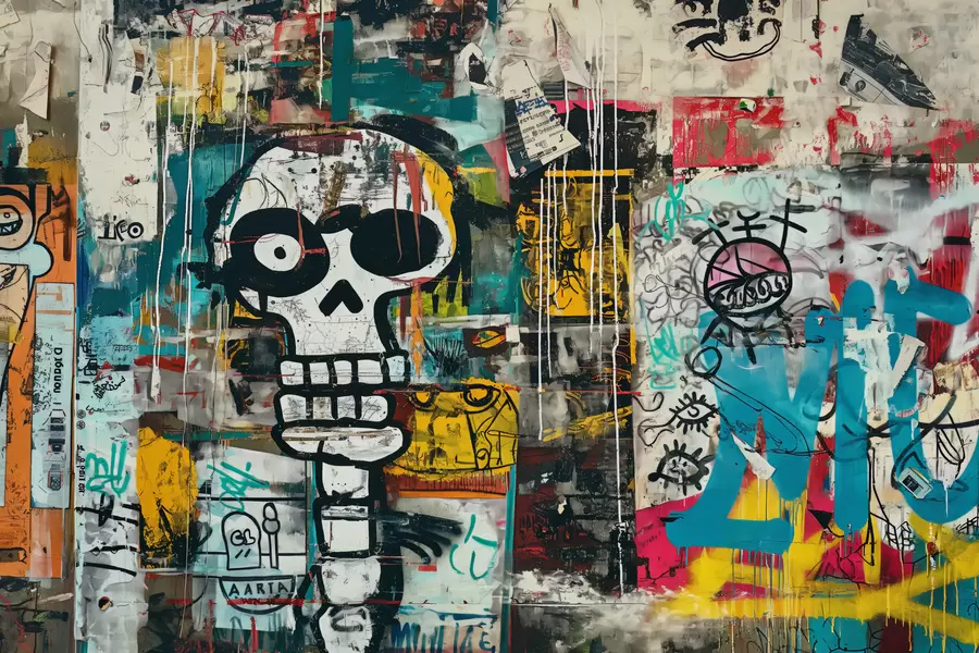 Valokuvatapetti Värikäs graffiti Basquiat-tyyliin w01187