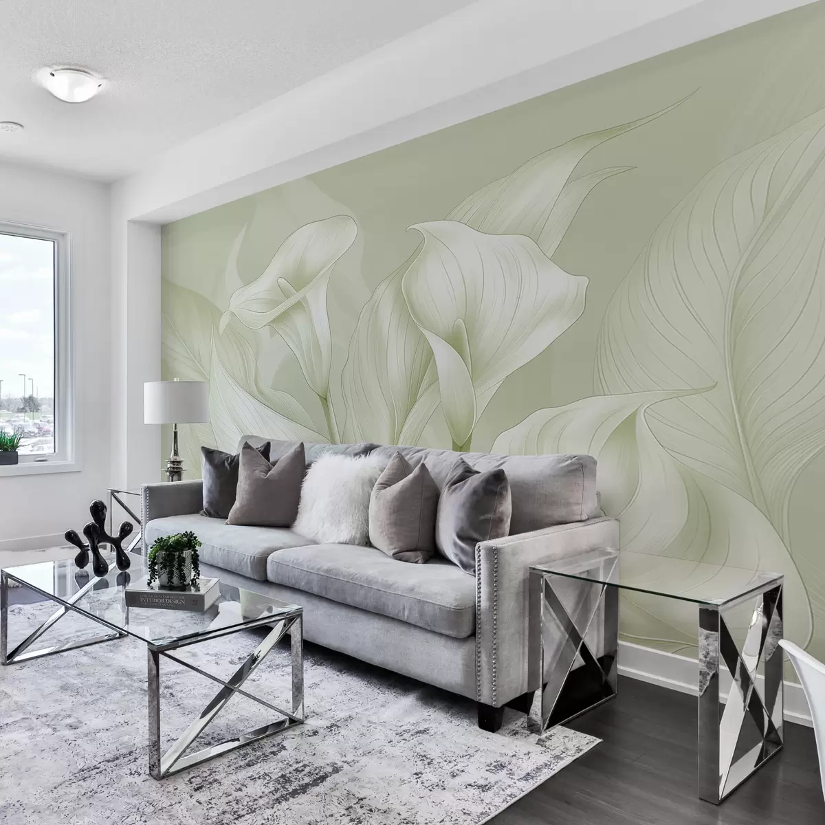 Valokuvatapetti herkät vihreät kukat w01195v3