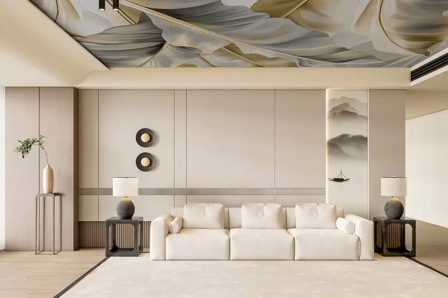 Valokuvatapetti ylelliset suuret banaaninlehdet harmaan beigen sävyissä w07876