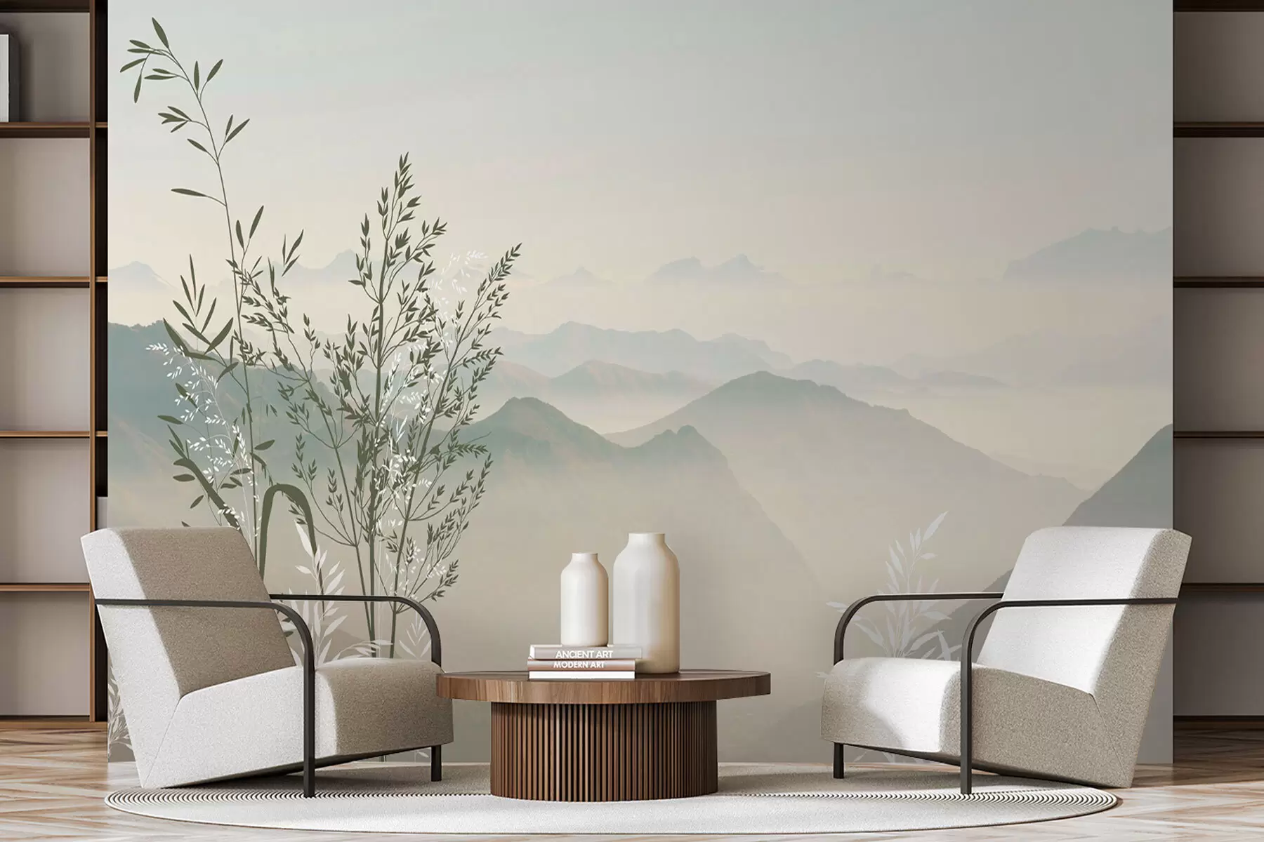 Valokuvatapetti Vuoristonäkymä kasveilla ja kukilla w07910v1