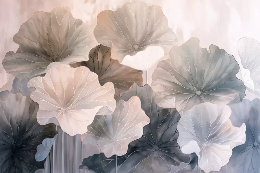 Valokuvatapetti Suuret lootuksen lehdet on maalattu vesiväreillä w07938