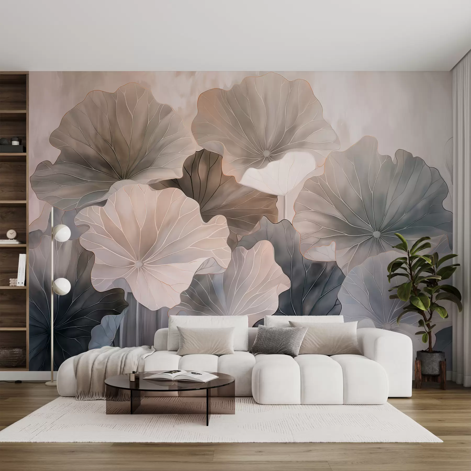 Valokuvatapetti Suuret lootuksen lehdet on maalattu vesiväreillä w07938