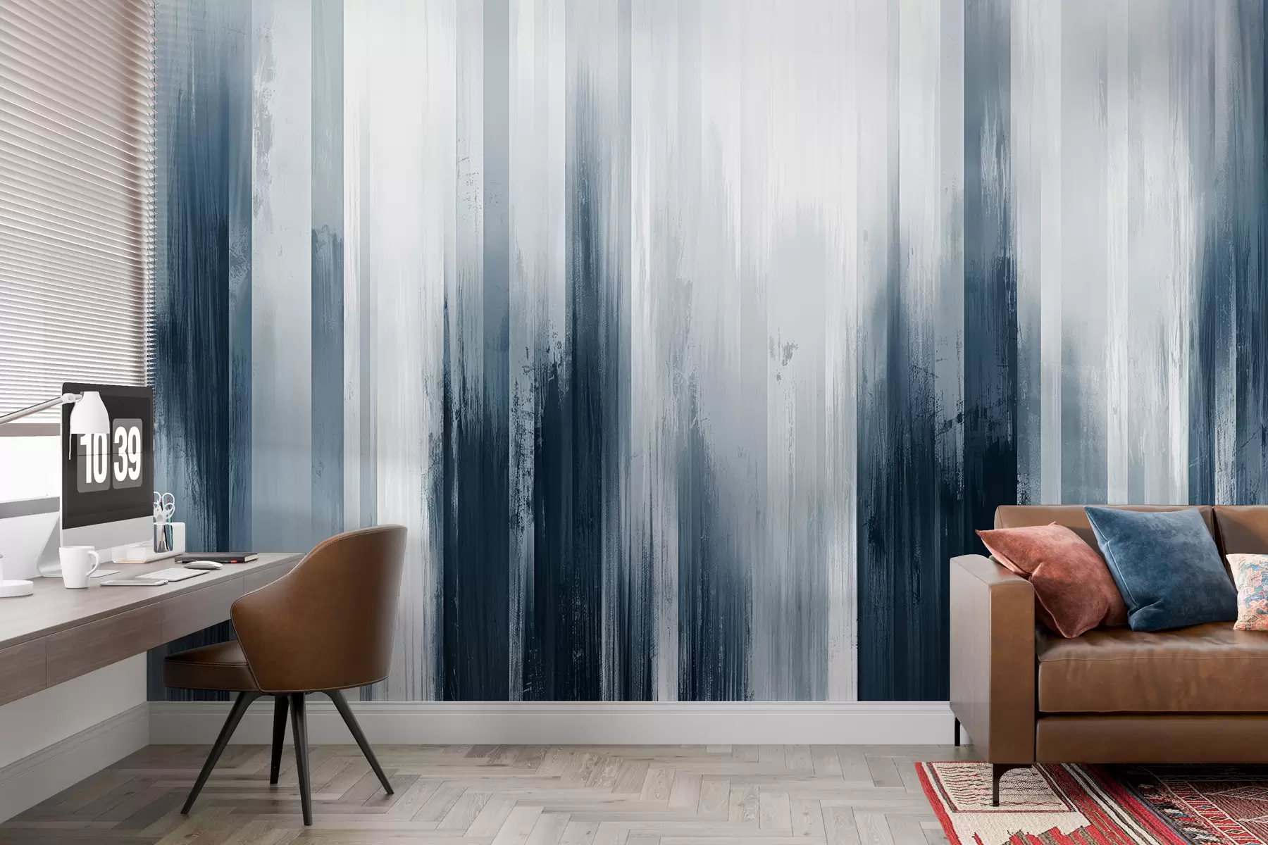 Valokuvatapetti abstrakti tausta pystyraidoilla sinisillä väreillä w07945v2