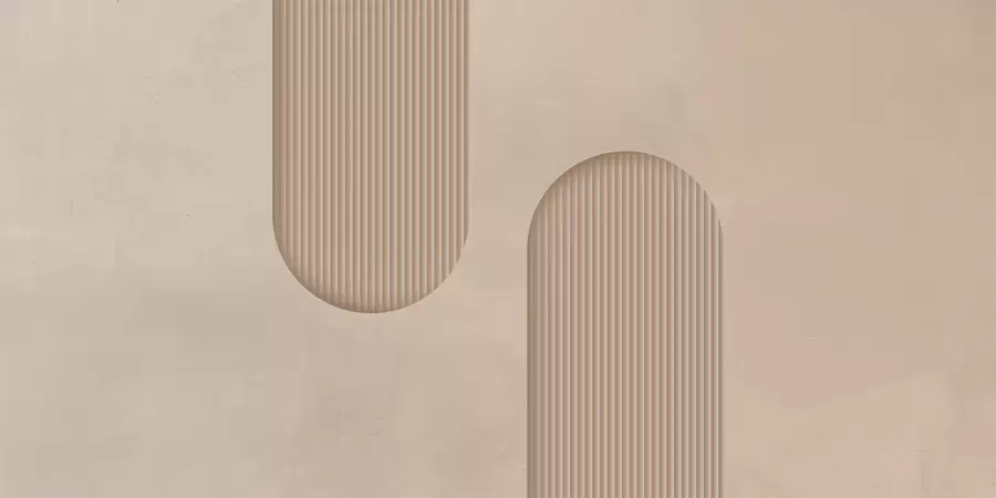Valokuvatapetti Art Deco -kuviotapetti lämpimin beigen sävyin. Tilavuuskaarien jäljitelmä    w08048