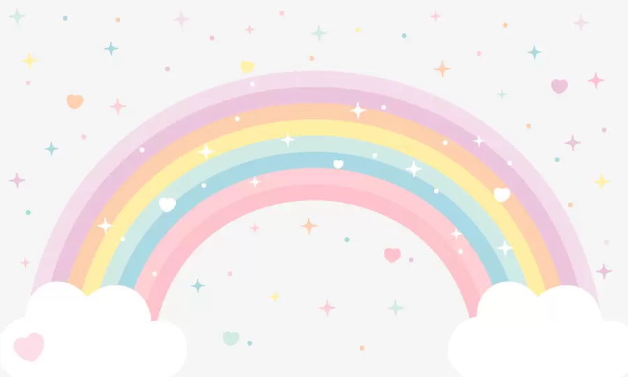 Valokuvatapetti Värikäs sateenkaari tähdillä ja sydämillä skandinaaviseen tyyliin w08109