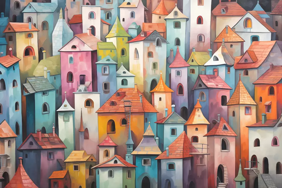 Valokuvatapetti Värikäs valoisa talojäljitelmämaalaus sivellinvedoilla w00946