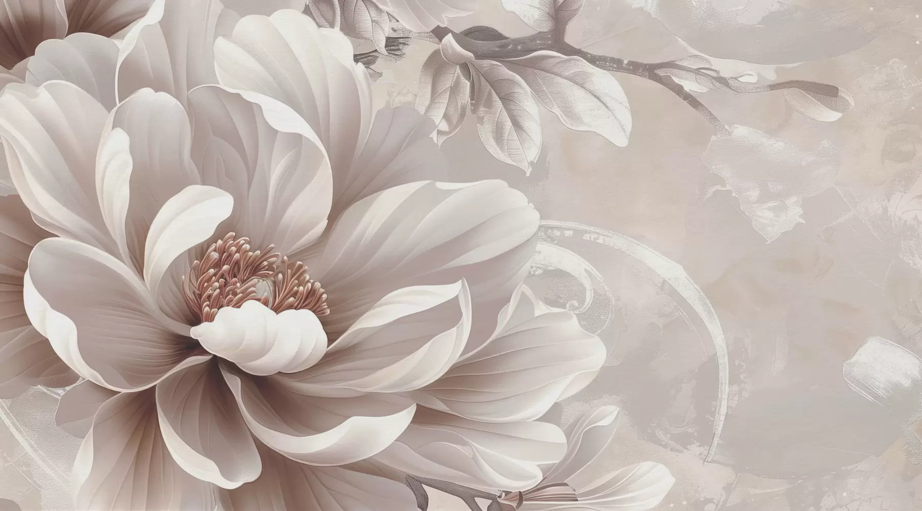 Valokuvatapetti Suuri pölyinen vaaleanpunainen kukka grunge-seinällä w08181v1