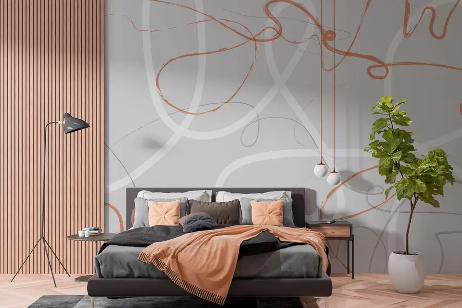 Valokuvatapetti Abstraktit oranssit viivat harmaalla pohjalla w01455