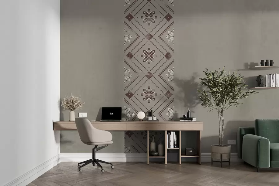Valokuvatapetti Isänmaallinen teksturoitu tapetti minimalistisella ukrainalaistyylisellä ornamentilla ruskeissa sävyissä w01027v1