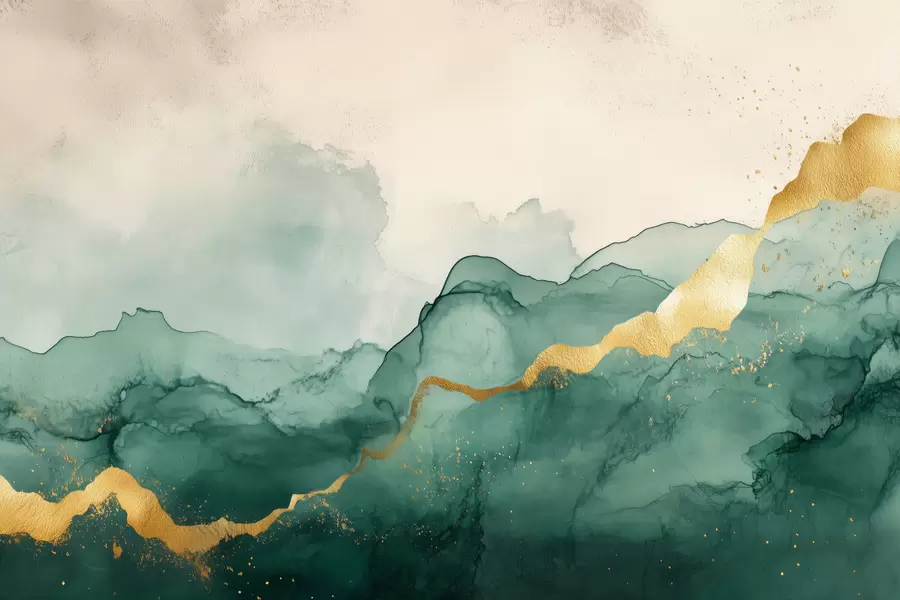 Valokuvatapetti Vintage smaragdinvihreä akvarelli koostumus w01362v1