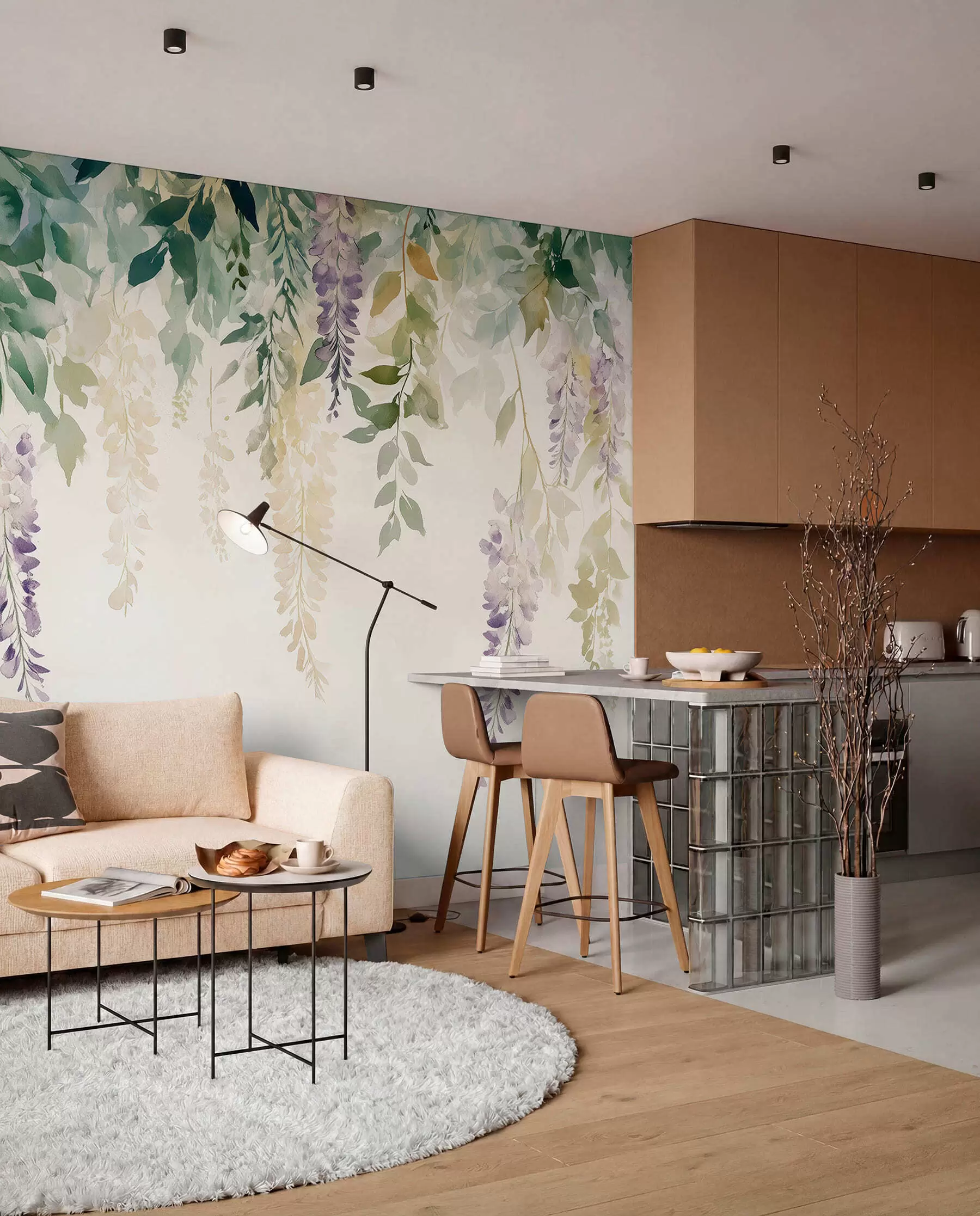 Valokuvatapetti Wisteria kukka koriste, kukka, akvarelli, luonnonvärit, luonnolliset värit w01545