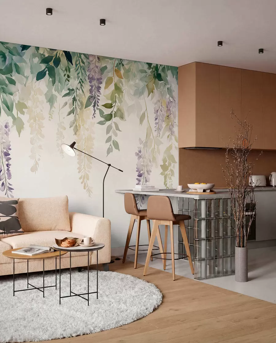 Valokuvatapetti Wisteria kukka koriste, kukka, akvarelli, luonnonvärit, luonnolliset värit w01545