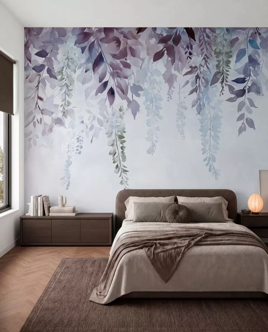 Valokuvatapetti Wisteria kukka koriste, kukka, akvarelli, sininen ja violetti väri w01545v1