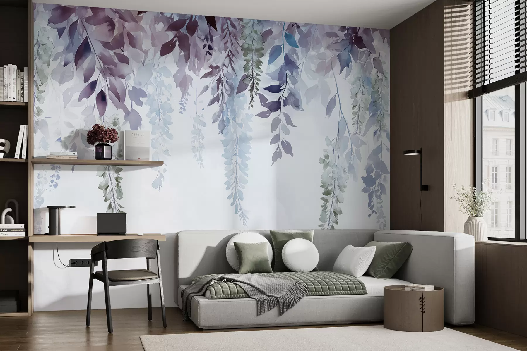 Valokuvatapetti Wisteria kukka koriste, kukka, akvarelli, sininen ja violetti väri w01545v1