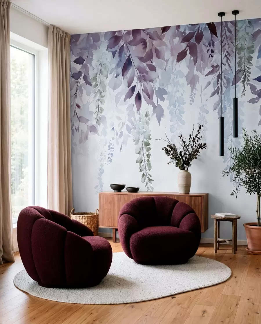 Valokuvatapetti Wisteria kukka koriste, kukka, akvarelli, sininen ja violetti väri w01545v1