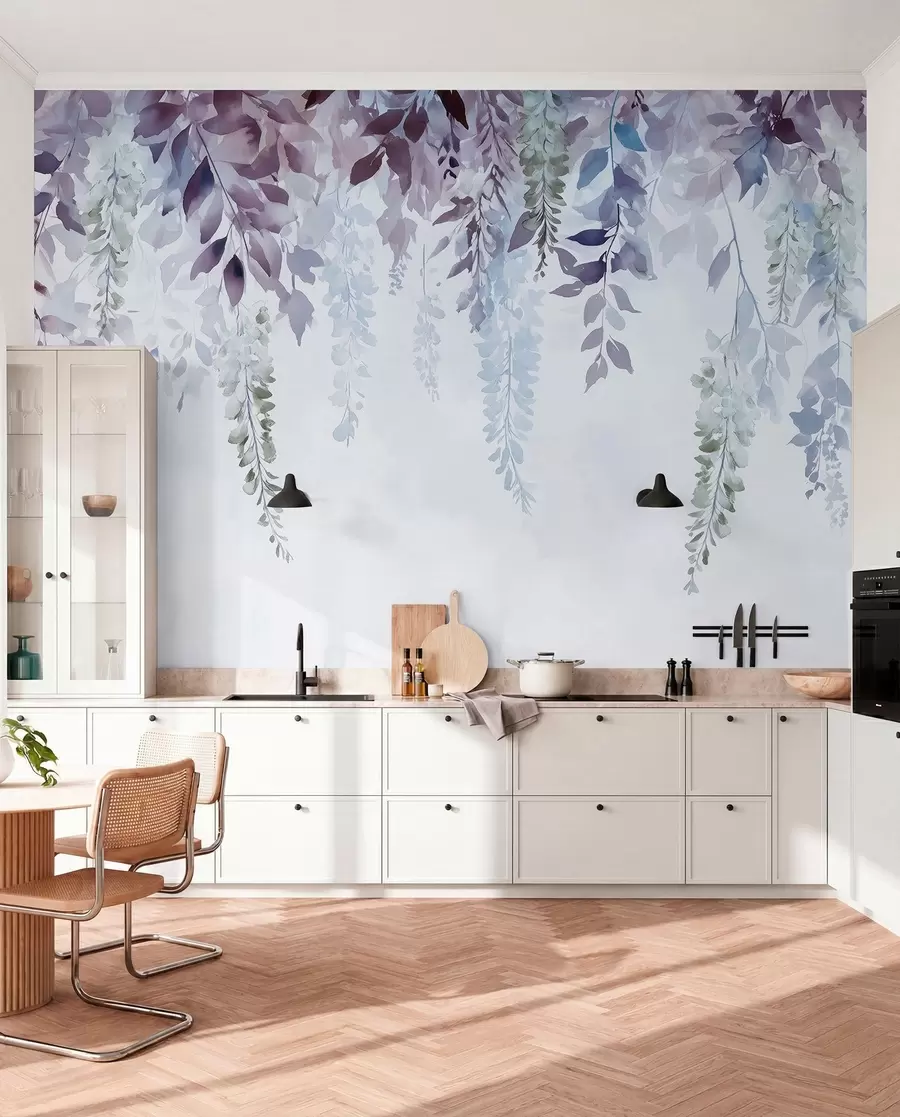 Valokuvatapetti Wisteria kukka koriste, kukka, akvarelli, sininen ja violetti väri w01545v1