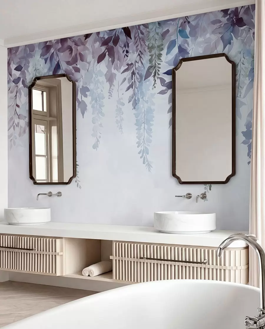 Valokuvatapetti Wisteria kukka koriste, kukka, akvarelli, sininen ja violetti väri w01545v1