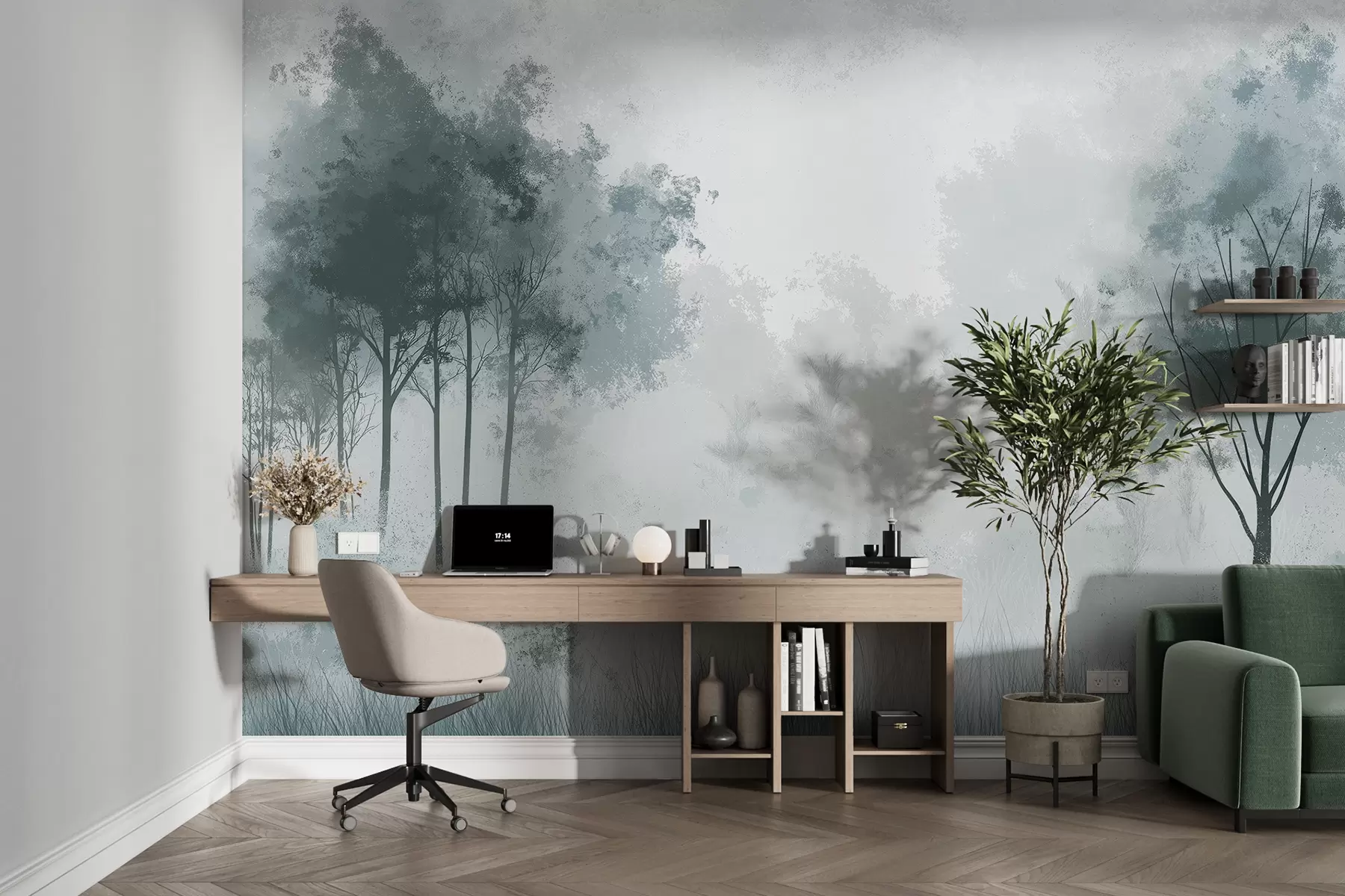 Valokuvatapetti Luontomaisemat, puut metsässä, grunge-tekstuuri, harmaat värit w01564v1