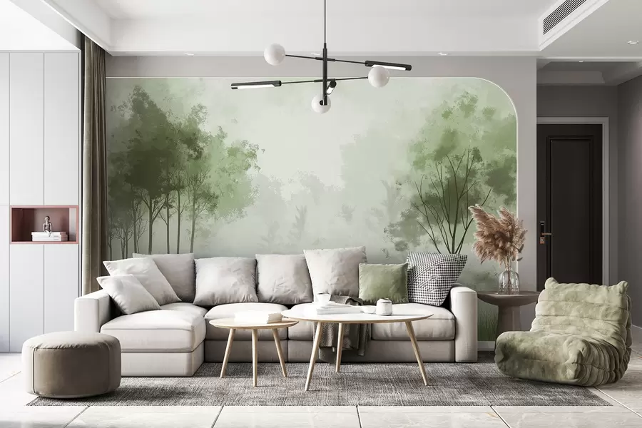 Valokuvatapetti Luontomaisemat, puita metsässä, grunge tekstuuri, vihreät värit w01564v2