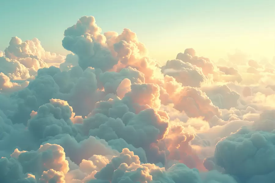 Valokuvatapetti Kirkas taivas, jossa on paljon vaaleanvärisiä pilviä w01543