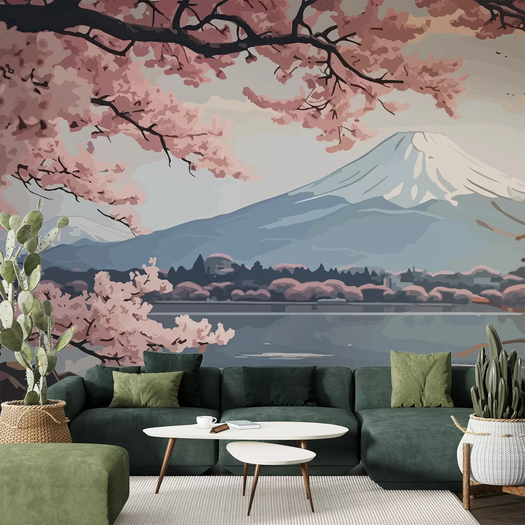 Valokuvatapetti Sakura, vuoret, akvarelli w01664