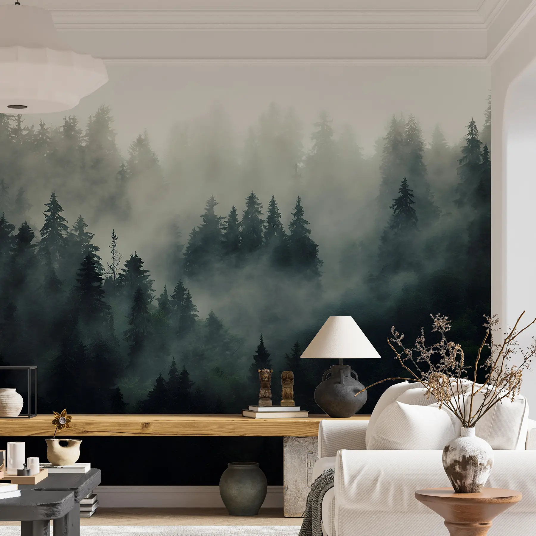 Valokuvatapetti Sumuinen aamu, metsä u36439