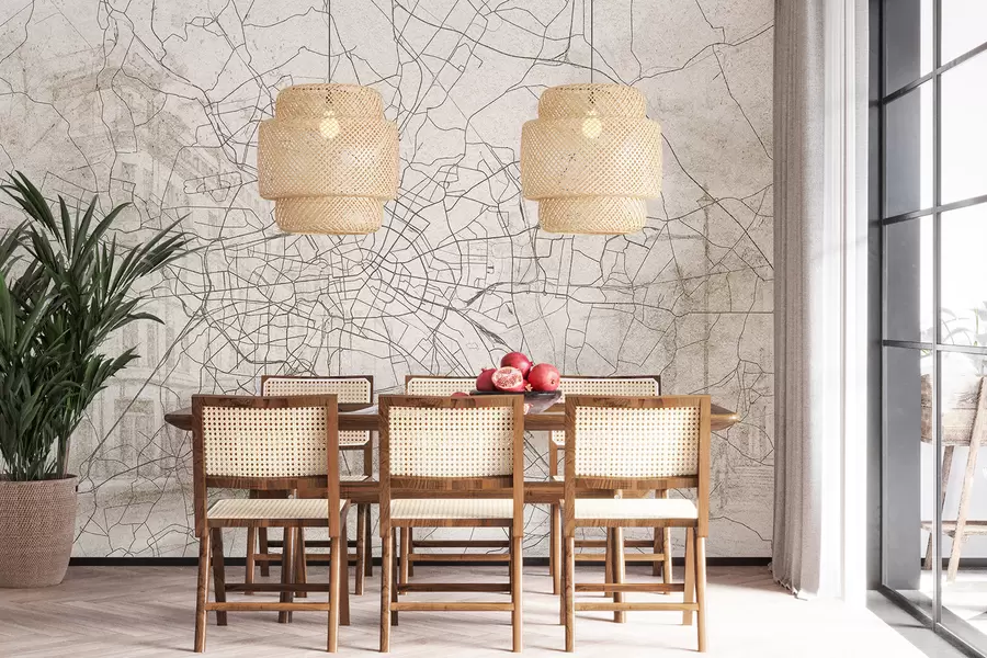 Valokuvatapetti Berliinin kaupungin kartta, viivapiirros, arkkitehtuuri, Saksa, beige värit w01696